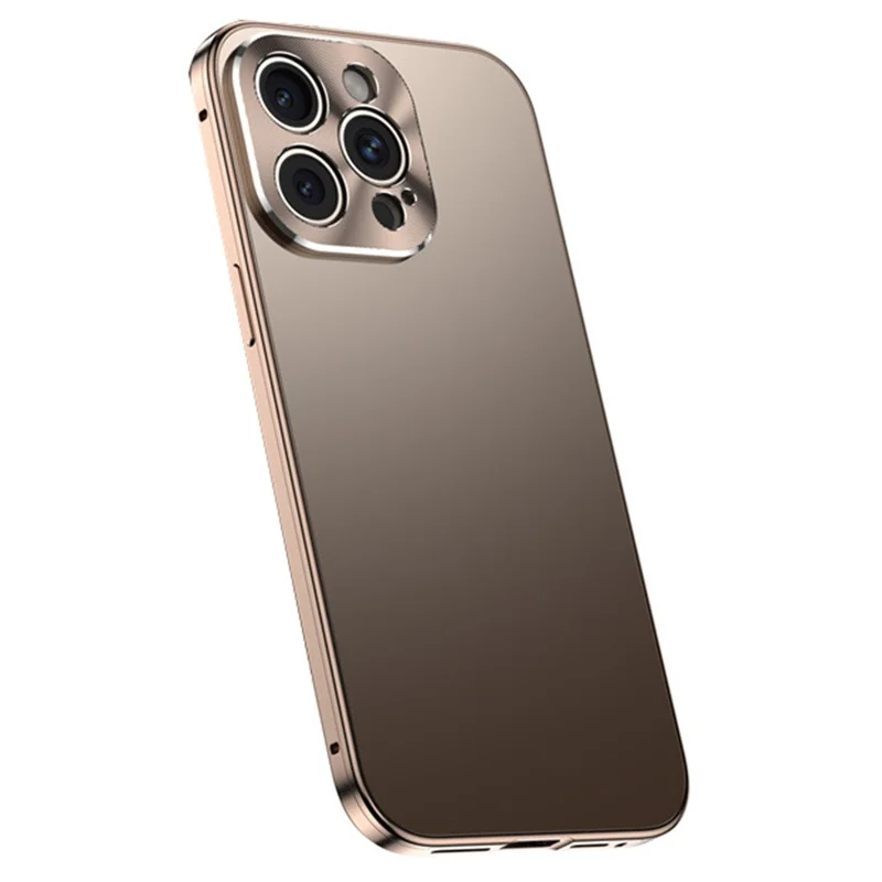 IM-CHEN For iPhone 16 Pro Max Case Magnetic Buckle Lock Matte PC Aluminium Alloy Frame Phone Cover - Desert Gold