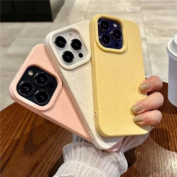 For iPhone 16 Pro Case Biodegradable Wheat Straw+TPU Matte Phone Cover - Yellow