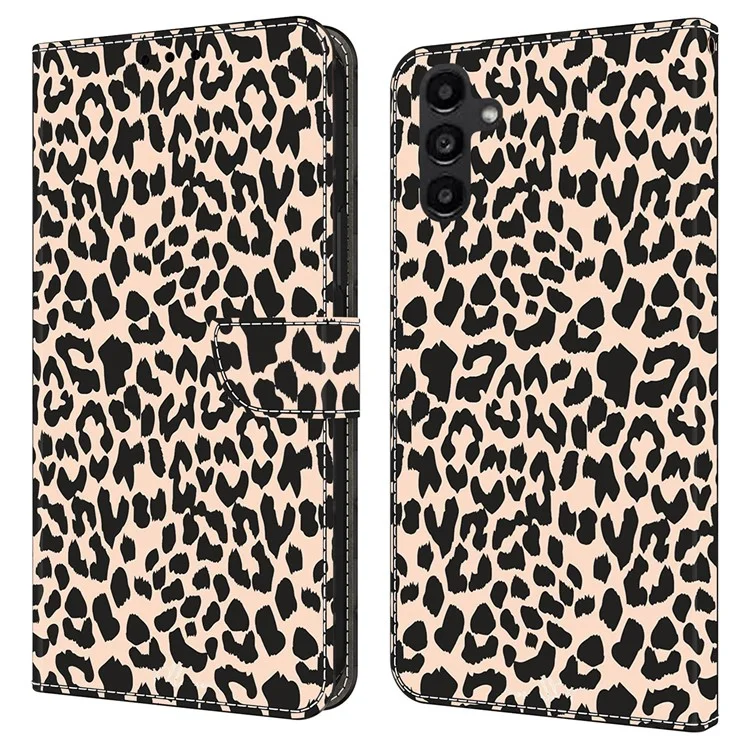 For Samsung Galaxy A14 4G / 5G Case Pattern Printed Protective Cover TPU+PU Leather Flip Phone Case - Leopard Print