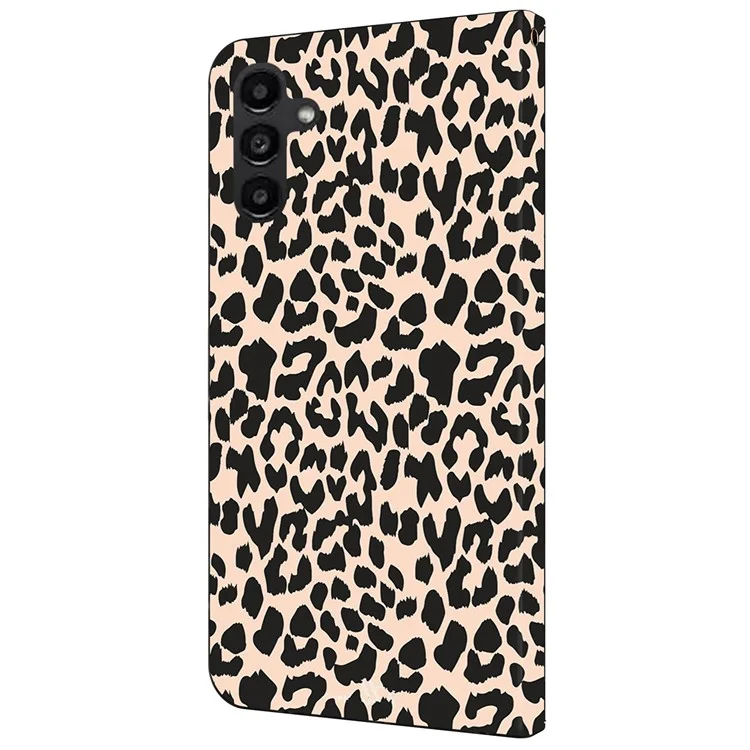 For Samsung Galaxy A14 4G / 5G Case Pattern Printed Protective Cover TPU+PU Leather Flip Phone Case - Leopard Print