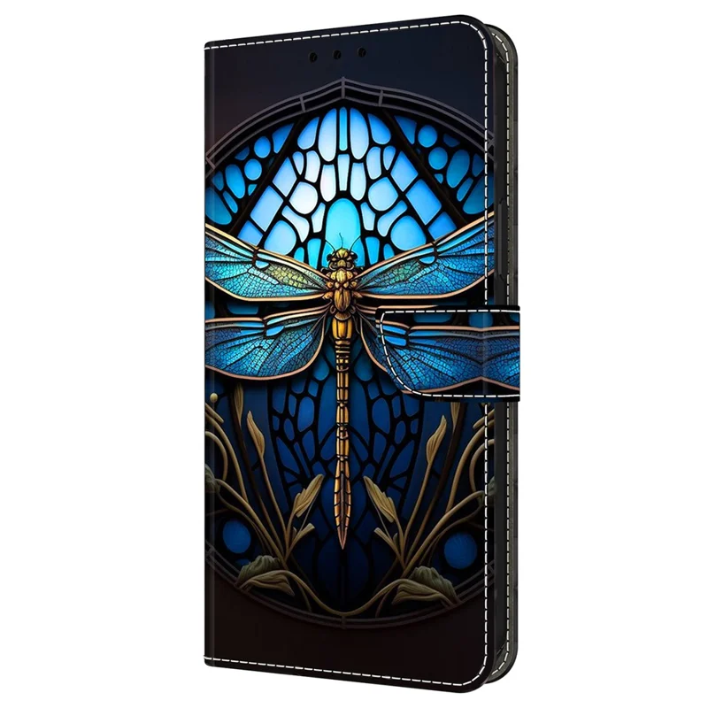 For Samsung Galaxy A14 4G / 5G Case Pattern Printed Protective Cover TPU+PU Leather Flip Phone Case - Blue Dragonfly