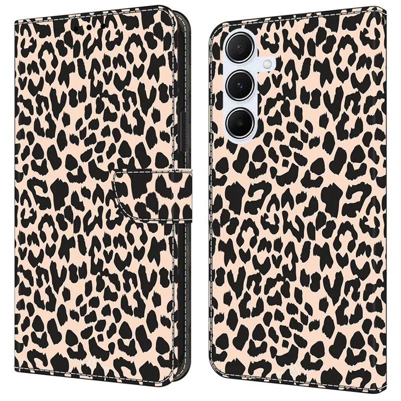 For Samsung Galaxy A15 4G / 5G Case Pattern Printed Protective Cover TPU+PU Leather Flip Phone Case - Leopard Print