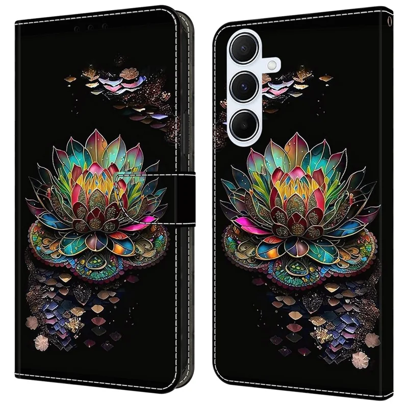 For Samsung Galaxy A15 4G / 5G Case Pattern Printed Protective Cover TPU+PU Leather Flip Phone Case - Lotus