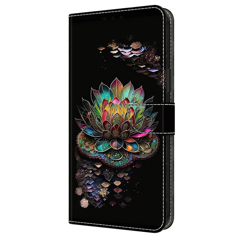 For Samsung Galaxy A15 4G / 5G Case Pattern Printed Protective Cover TPU+PU Leather Flip Phone Case - Lotus