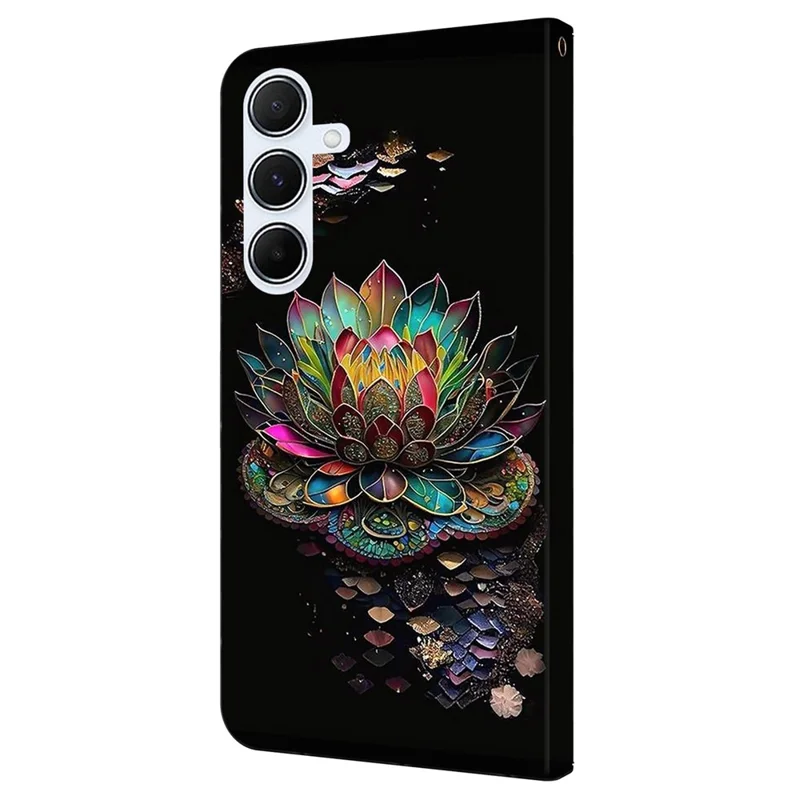 For Samsung Galaxy A15 4G / 5G Case Pattern Printed Protective Cover TPU+PU Leather Flip Phone Case - Lotus