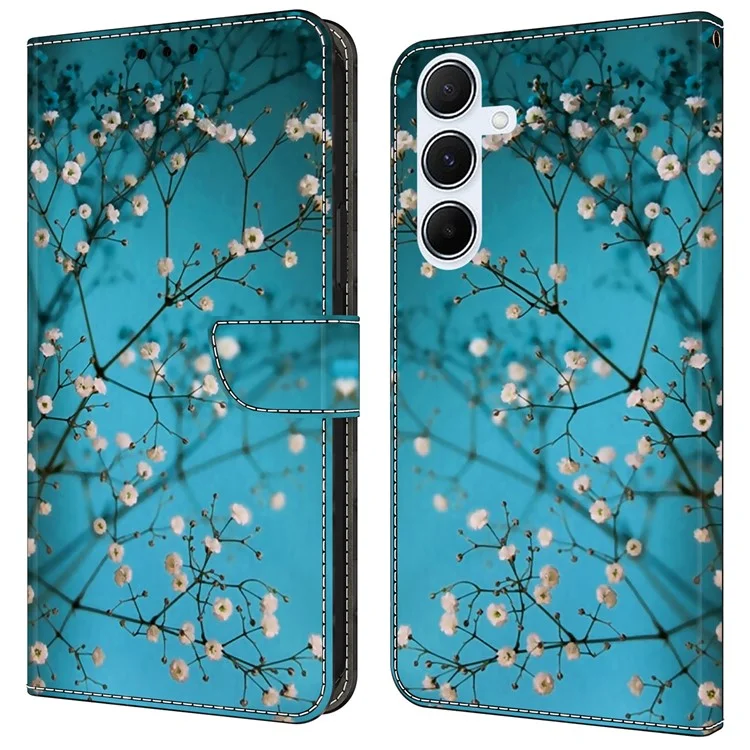 For Samsung Galaxy A24 4G (162.1 x 77.6 x 8.3mm) Case Pattern Printed Protective Cover TPU+PU Leather Flip Phone Case - Flower Branch