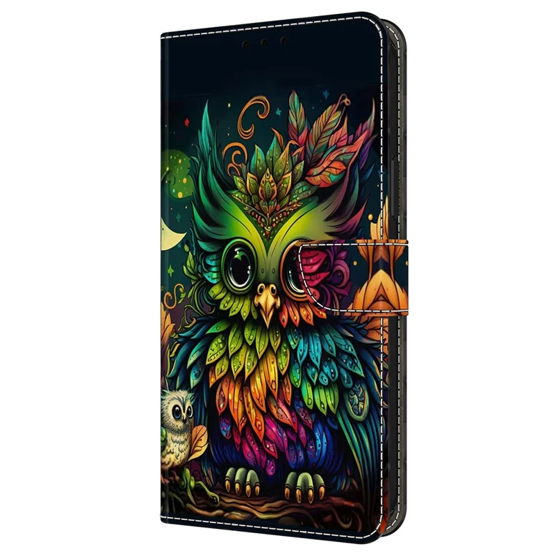 For Samsung Galaxy A25 5G (Global) (161.0 x 76.5 x 8.3mm) Case Pattern Printed Protective Cover TPU+PU Leather Flip Phone Case - Colorful Owl