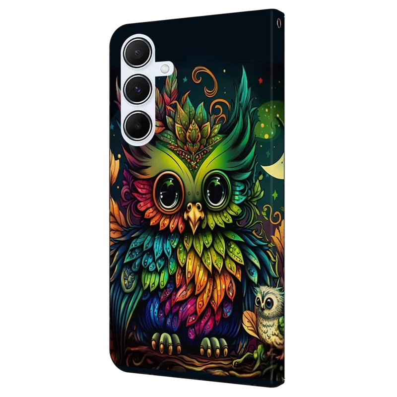 For Samsung Galaxy A25 5G (Global) (161.0 x 76.5 x 8.3mm) Case Pattern Printed Protective Cover TPU+PU Leather Flip Phone Case - Colorful Owl