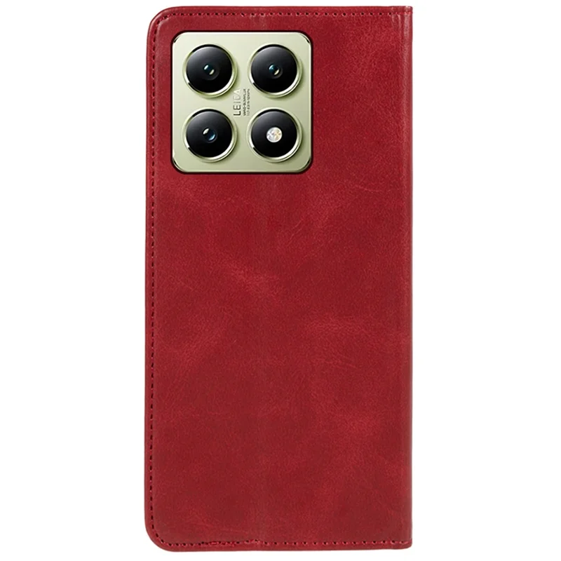 For Xiaomi 14T Pro Case Strong Magnetic PU Leather Phone Cover Calf Texture - Red