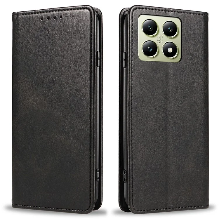 Для Xiaomi 14t Case Srong Magnetic PU Кожаная Обложка Телефона Текстура Теленка Текстуры - Черный
