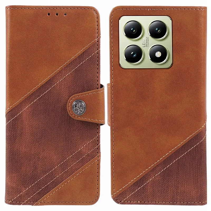 Para Xiaomi 14t Case Splicing Texture Leather Tampo de Tampa de Visualização Stand - Marrom