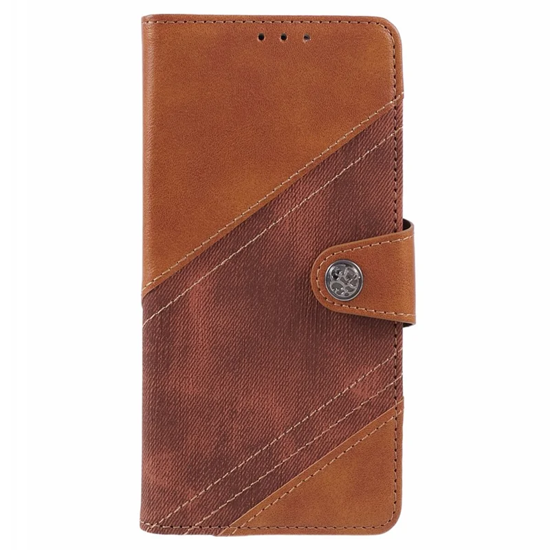 Para Xiaomi 14t Case Splicing Texture Leather Tampo de Tampa de Visualização Stand - Marrom