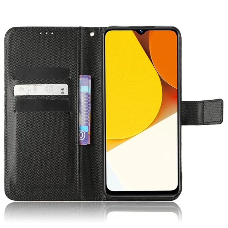 Pour Vivo Y35 4G (2022) / Y22s 4G / Couverture de Portefeuille Y22 4g, Texture de Diamant Téléphone Folio Flip PU le Cuir Stand - le Noir