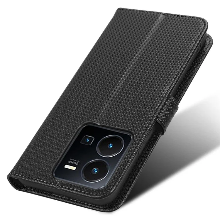 Pour Vivo Y35 4G (2022) / Y22s 4G / Couverture de Portefeuille Y22 4g, Texture de Diamant Téléphone Folio Flip PU le Cuir Stand - le Noir
