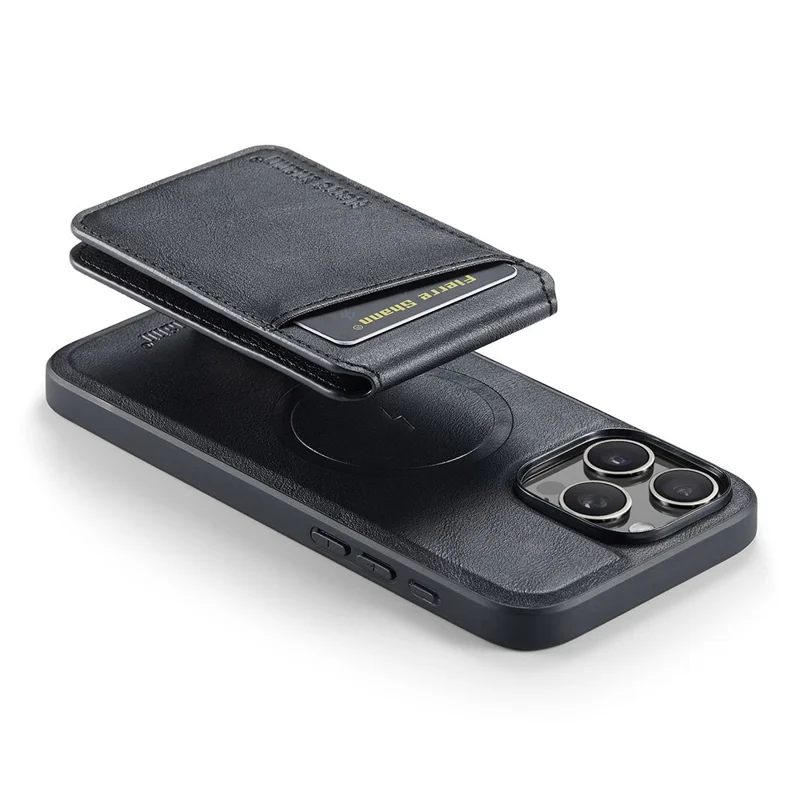 Fierre Shann 025 Style Pour Iphone 16 Pro Max Case Leather + Tpu Couverture de Téléphone de Cartes Détachables - Noir
