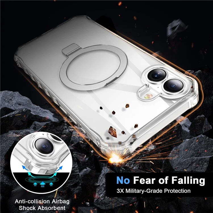 Pour le Boîtier Iphone 16 Small Wavy Edge Compatible Avec Magsafe Clear Anti-Drop pc + Tpu Téléphone