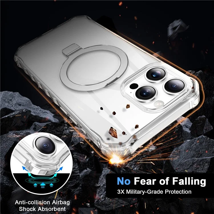 Pour Iphone 16 Pro Case Small Wavy Edge Compatible Avec Magsafe Clear Anti-Drop pc + Tpu Téléphone Tpo