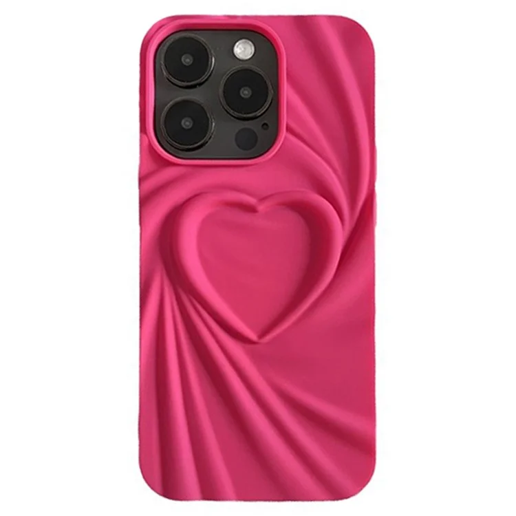 Per iPhone 16 Pro Case Pleated Swirling Heart TPU Phone Cover - Rose