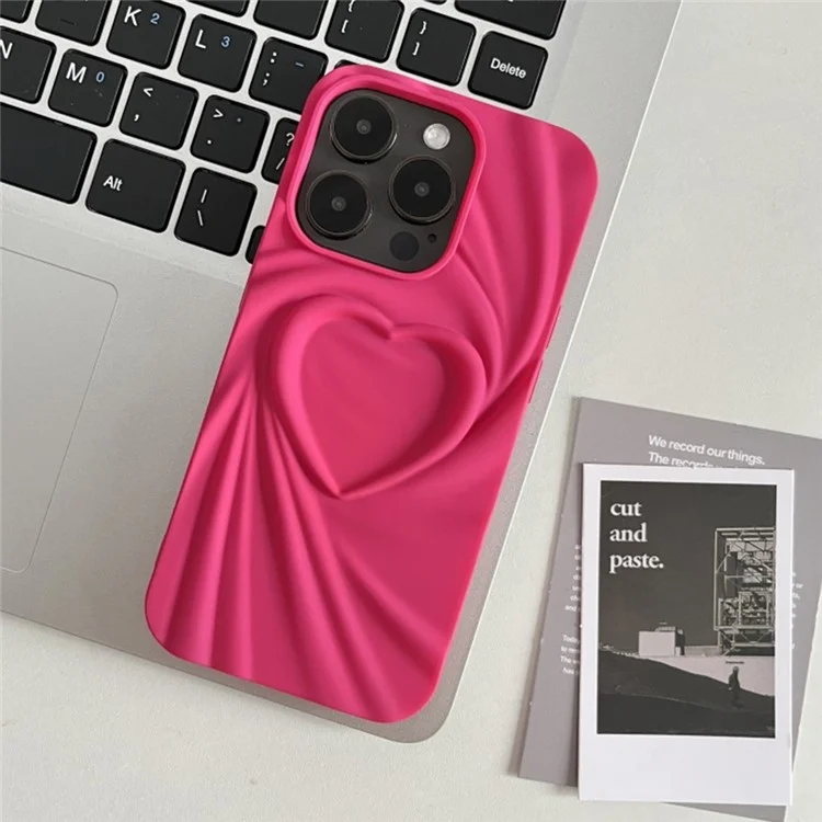 Per iPhone 16 Pro Case Pleated Swirling Heart TPU Phone Cover - Rose