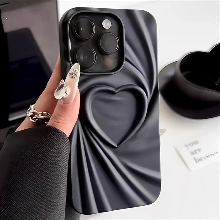 Per iPhone 16 Pro Case Pleated Swirling Heart TPU Phone Cover - Rose
