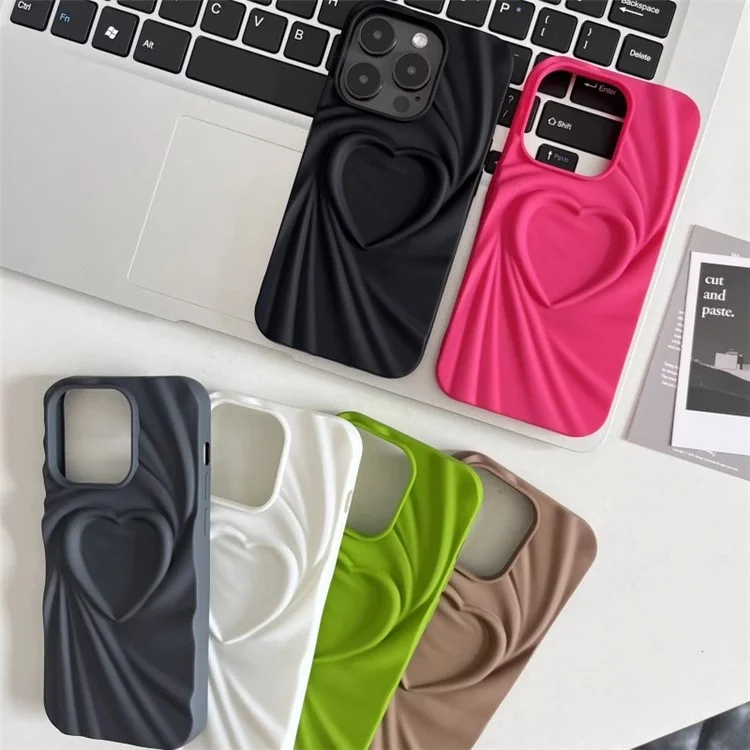 Per iPhone 16 Pro Case Pleated Swirling Heart TPU Phone Cover - Rose