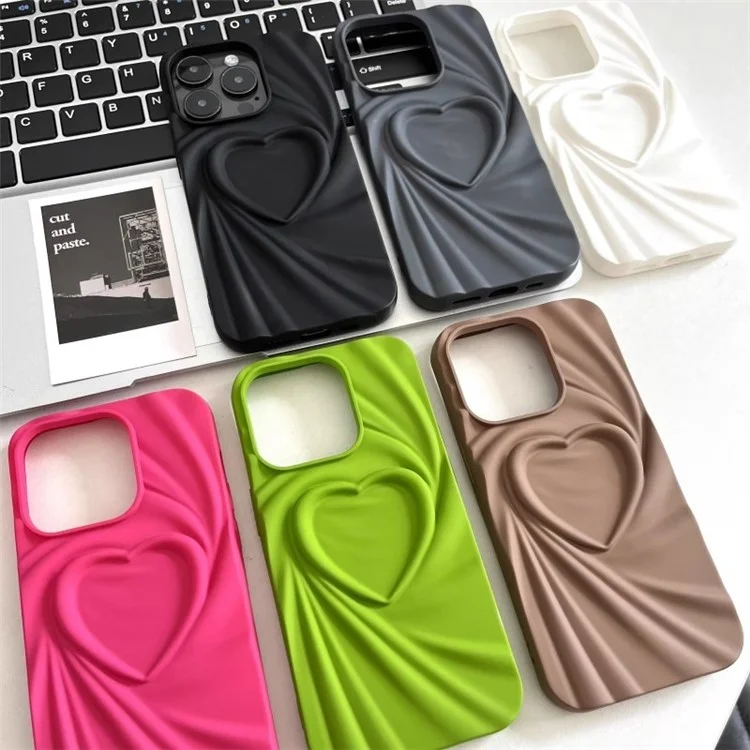 Per iPhone 16 Pro Case Pleated Swirling Heart TPU Phone Cover - Rose