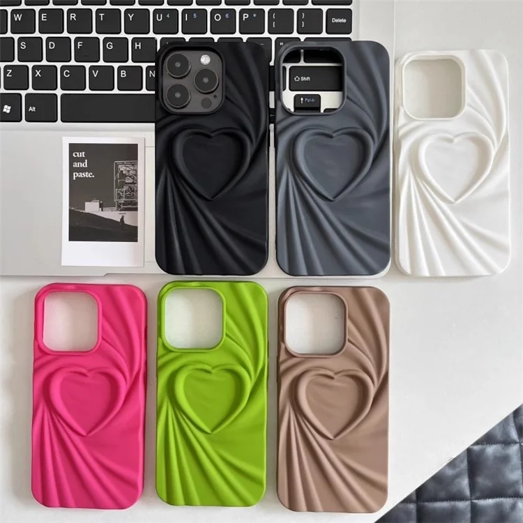 Per iPhone 16 Pro Case Pleated Swirling Heart TPU Phone Cover - Rose