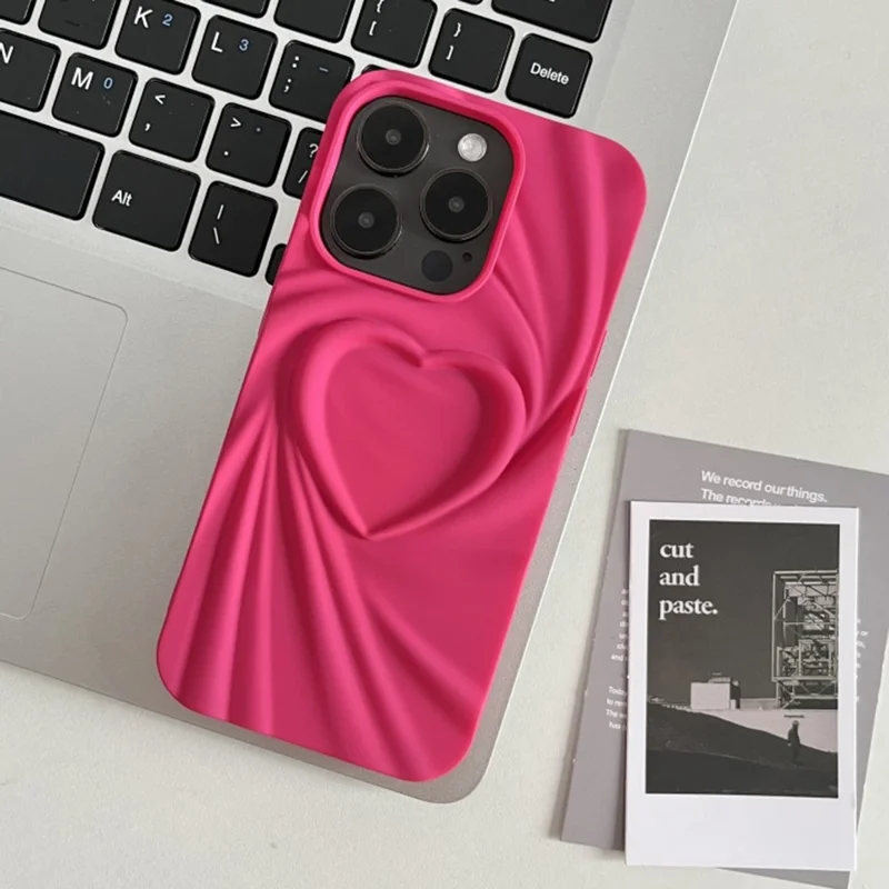 For iPhone 16 Pro Max Case Pleated Swirling Heart TPU Phone Cover - Rose
