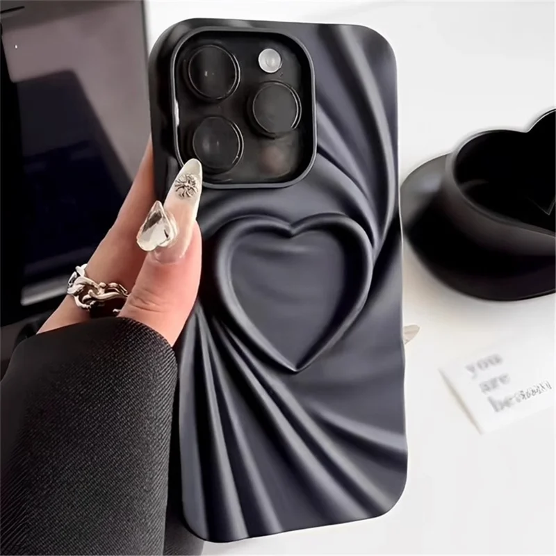 For iPhone 16 Pro Max Case Pleated Swirling Heart TPU Phone Cover - Rose