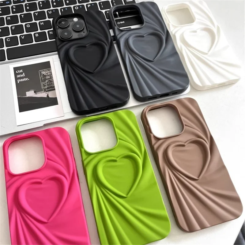 For iPhone 16 Pro Max Case Pleated Swirling Heart TPU Phone Cover - Rose