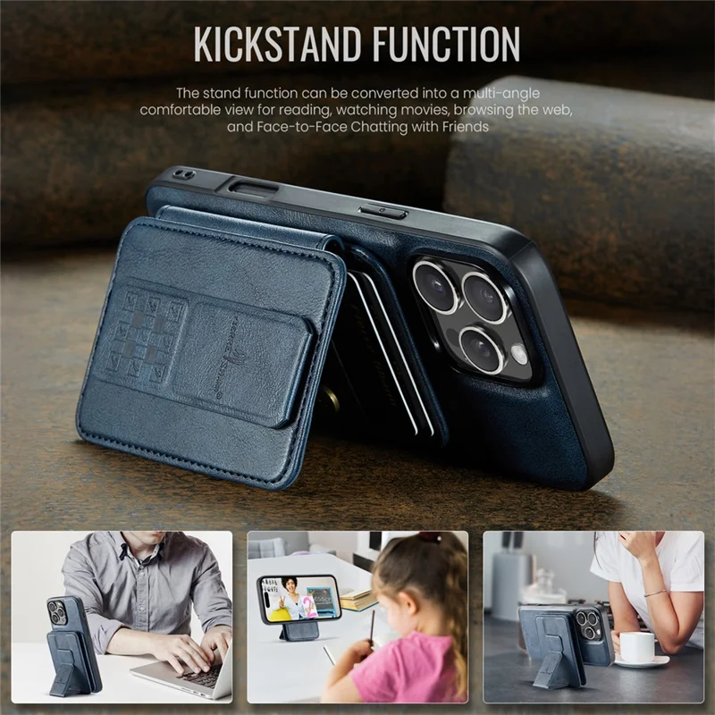 Fierre Shann 028 Estilo Para Iphone 16 Pro Max Case Magnetable Rangamonas Ranuras de Cuero Tapa Trasera de Cuero - Azul