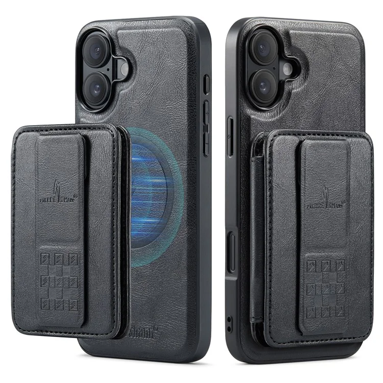Fierre Shann 028 Estilo Para Iphone 16 Case Magnetic Rangamonadas Ranuras Traseras de Cuero - Negro