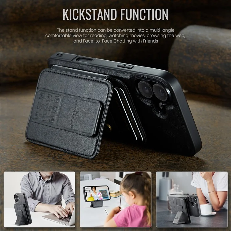 Fierre Shann 028 Estilo Para Iphone 16 Case Magnetic Rangamonadas Ranuras Traseras de Cuero - Negro