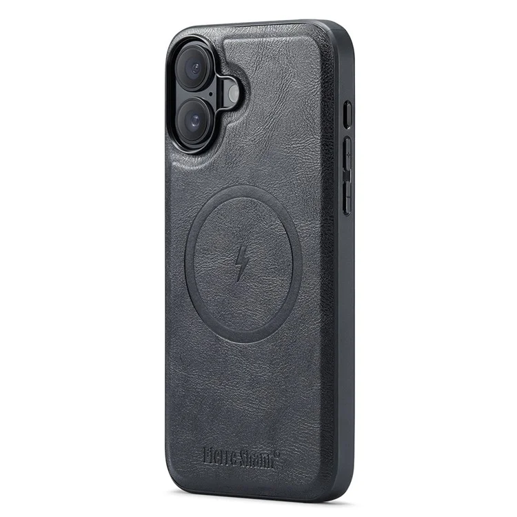 Fierre Shann 028 Estilo Para Iphone 16 Case Magnetic Rangamonadas Ranuras Traseras de Cuero - Negro