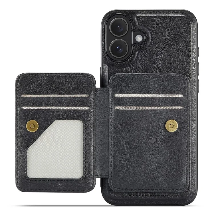 Fierre Shann 028 Estilo Para Iphone 16 Case Magnetic Rangamonadas Ranuras Traseras de Cuero - Negro