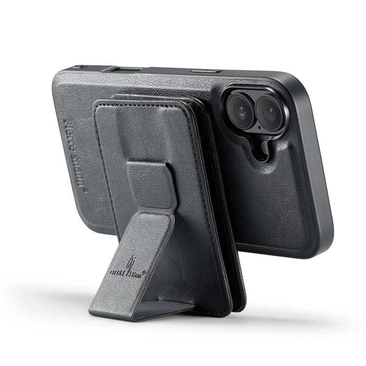 Fierre Shann 028 Estilo Para Iphone 16 Case Magnetic Rangamonadas Ranuras Traseras de Cuero - Negro