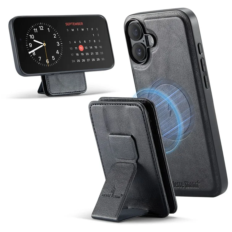 Fierre Shann 028 Estilo Para Iphone 16 Case Magnetic Rangamonadas Ranuras Traseras de Cuero - Negro