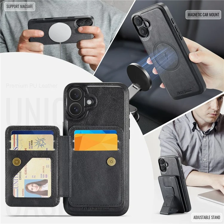 Fierre Shann 028 Estilo Para Iphone 16 Case Magnetic Rangamonadas Ranuras Traseras de Cuero - Negro