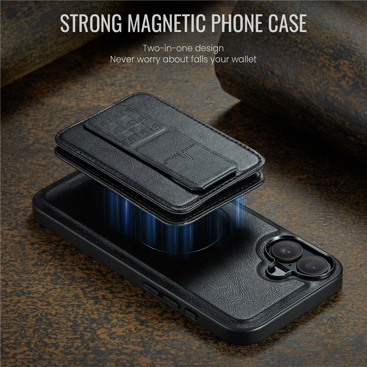 Fierre Shann 028 Estilo Para Iphone 16 Case Magnetic Rangamonadas Ranuras Traseras de Cuero - Negro