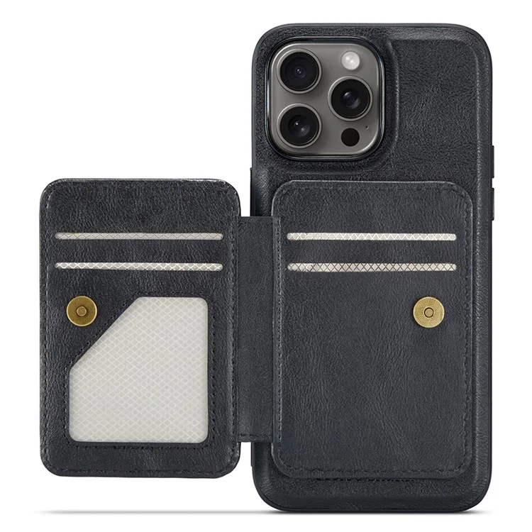 FIERRE SHANN 028 Style For iPhone 16 Pro Case Magnetic Detachable Card Slots Leather Back Cover - Black
