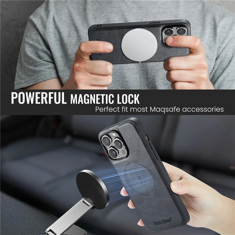 FIERRE SHANN 028 Style For iPhone 16 Pro Case Magnetic Detachable Card Slots Leather Back Cover - Black