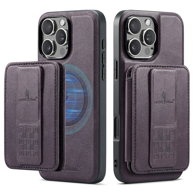FIERRE SHANN 028 For iPhone 16 Pro Case Magnetic Detachable Card Slots Leather Back Cover - Purple
