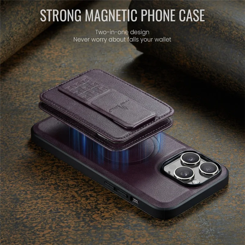 FIERRE SHANN 028 For iPhone 16 Pro Case Magnetic Detachable Card Slots Leather Back Cover - Purple