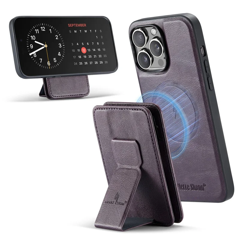 FIERRE SHANN 028 For iPhone 16 Pro Case Magnetic Detachable Card Slots Leather Back Cover - Purple
