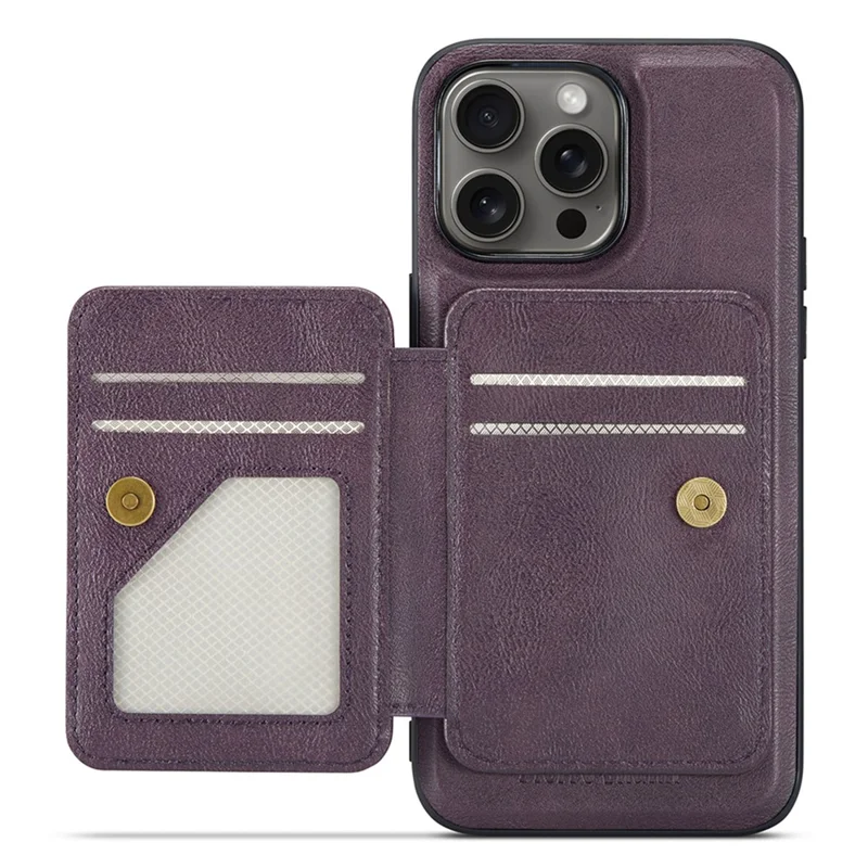 FIERRE SHANN 028 For iPhone 16 Pro Case Magnetic Detachable Card Slots Leather Back Cover - Purple