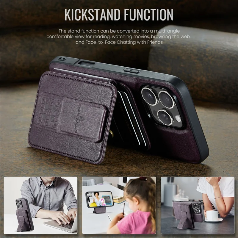 FIERRE SHANN 028 For iPhone 16 Pro Case Magnetic Detachable Card Slots Leather Back Cover - Purple
