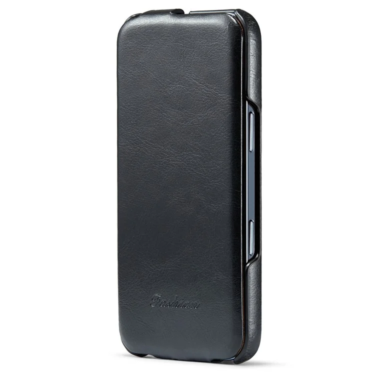 For iPhone 16 Pro Max Case Vertical Flip Leather Crazy Horse Texture Phone Cover - Black