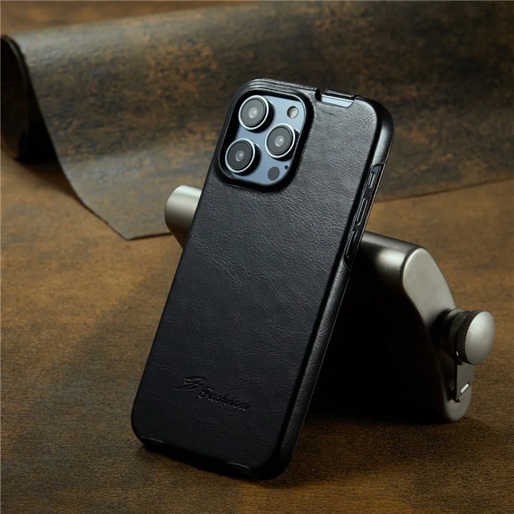 For iPhone 16 Pro Max Case Vertical Flip Leather Crazy Horse Texture Phone Cover - Black