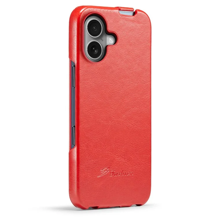 For iPhone 16 Plus Case Vertical Flip Leather Crazy Horse Texture Phone Cover - Red