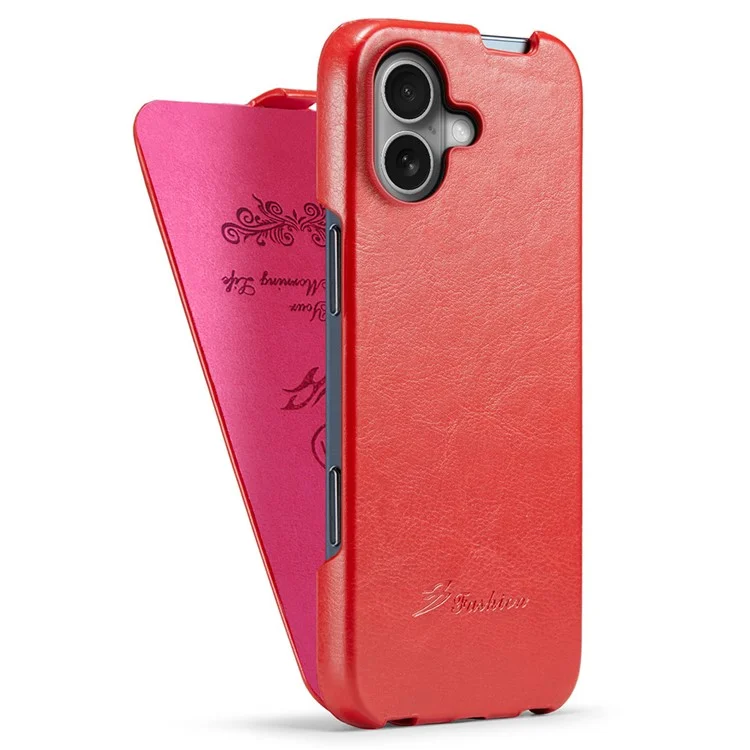 For iPhone 16 Plus Case Vertical Flip Leather Crazy Horse Texture Phone Cover - Red